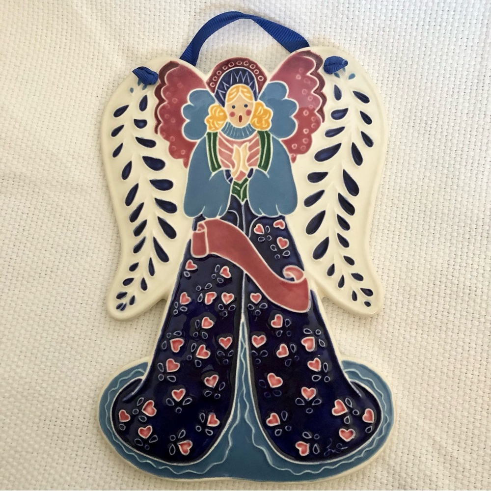 Hanging Ceramic Angel Wall Tile Decor Ornament handcrafted vintage